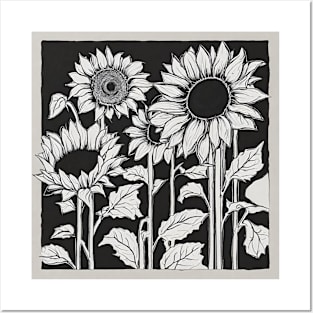 Black and White Sunflowers Posters and Art